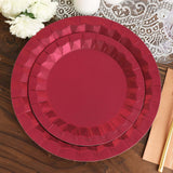 12inch Round Burgundy Geometric Foil Paper Charger Plates, Disposable Serving Trays - 400 GSM