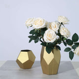 Set of 2 | Geometric Flower Vases, Matte Gold Modern Glass Vases Table Centerpiece - 5inch | 8inch