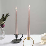 12 Pack | Metallic Rose Gold 10inches Premium Wax Taper Candles, Unscented Candles