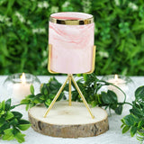 8" Pink | White Marble Swirl Ceramic Flower Pot Succulent Planter with Metal Gold Stand