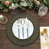 6 Pack | 13inch Matte Olive Green Sunflower Disposable Charger Plates