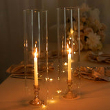 2 Pack Clear Candelabra Candle Holder Glass Shades With Open Ends, Pillar Hurricane Candle Shades