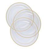 10 Pack | 10inch Très Chic Gold Rim Clear Disposable Dinner Plates, Plastic Party Plates