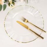 10 Pack | 11 Clear Disposable Dinner Plates With Gold Ruffled Rim, Round Plastic Party Plates