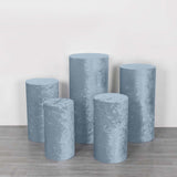 Set of 5 Dusty Blue Crushed Velvet Cylinder Pedestal Stand Covers, Premium Pillar Prop Covers