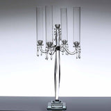 36inc | 4 Arm Premium Crystal Glass Taper Candle Holder Candelabra with Chandelier Chains