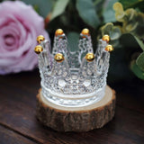 6 Pack Clear Crystal Glass Crown Tea Light Votive Candle Holders With Gold Beaded Tips 