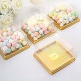 50 Pack | Clear / Gold Square Mini Plastic Cupcake Party Favor Boxes