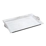 Antique White Wash Rectangle Decorative Acrylic Serving Trays With Embossed Rims - 14x10Inch