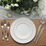 10 Pack | 8inch Très Chic Rose Gold Rim White Disposable Salad Plates, Plastic Appetizer Plates