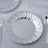 12 Pack - 9inch Flared Rim Silver Plastic Disposable Dinner Plates - Round