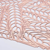 6 Pack Rose Gold Metallic Vinyl Placemats, Non-Slip Wheat Design Rectangle Table Mats 12"x18"#whtbkg