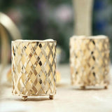 2 Pack | 4inch Gold Metal Diamond Cut Votive Candle Holders