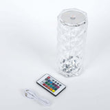 Rose Crystal Diamond Acrylic LED Decorative Table Lamp, Touch + Remote Operated Pillar Light