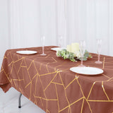 60"x102" Terracotta (Rust) Rectangle Polyester Tablecloth With Gold Foil Geometric Pattern