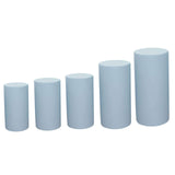 Set of 5 | Dusty Blue Cylinder Stretch Fitted Pedestal Pillar Prop Covers, Display Box Stand Covers