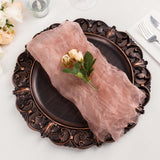 5 Pack Dusty Rose Sheer Crinkled Organza Dinner Napkins, Premium Shimmer Decorative Wedding Napkins