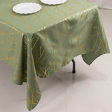 Dusty Sage Green Rectangle Polyester Tablecloth With Gold Foil Tree Branch Pattern - 60x102inch