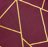 54"x54" Burgundy Polyester Square Overlay With Gold Foil Geometric Pattern#whtbkgd