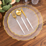 10 Pack Clear Sunflower Disposable Dinner Plates with Gold Scalloped Rim