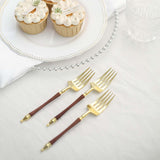 24 Pack | 6inch Gold / Brown Plastic Dessert Forks With Roman Column Handle