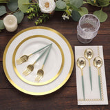 24 Pack Metallic Gold Dusty Sage Premium Disposable Fork Spoon Silverware Set