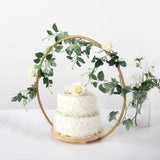 20inch Gold Round Metal Floral Hoop Cake Stand, Dessert Display Centerpiece Stand With Wooden Base