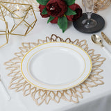 6 Pack Gold Vinyl Placemats, Decorative Floral Non-Slip Round Dining Table Mats 15"