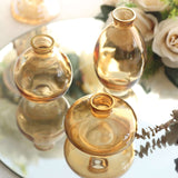 Set of 3 Small Gold Glass Flower Vases With Metallic Gold Rim, Modern Bud Vase Table Centerpieces