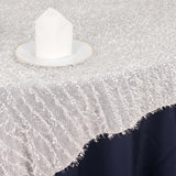 White Fringe Shag Square Polyester Table Overlay