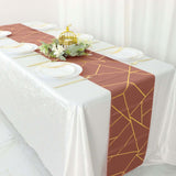 9ft Terracotta (Rust) With Gold Foil Geometric Pattern Table Runner