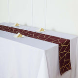 9ft Burgundy With Gold Foil Geometric Pattern Table Runner