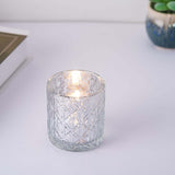 6 Pack | 3inch Shiny Silver Mercury Glass Candle Holders, Votive Tealight Holders - Geometric Design