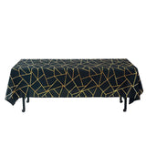 60"x102" Black Rectangle Polyester Tablecloth With Gold Foil Geometric Pattern