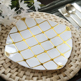 10 Pack | White/Gold 10inch Plastic Square Geometric Dinner Plates