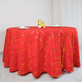 120inch Red Round Polyester Tablecloth With Gold Foil Geometric Pattern