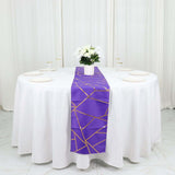 9ft Purple With Gold Foil Geometric Pattern Table Runner