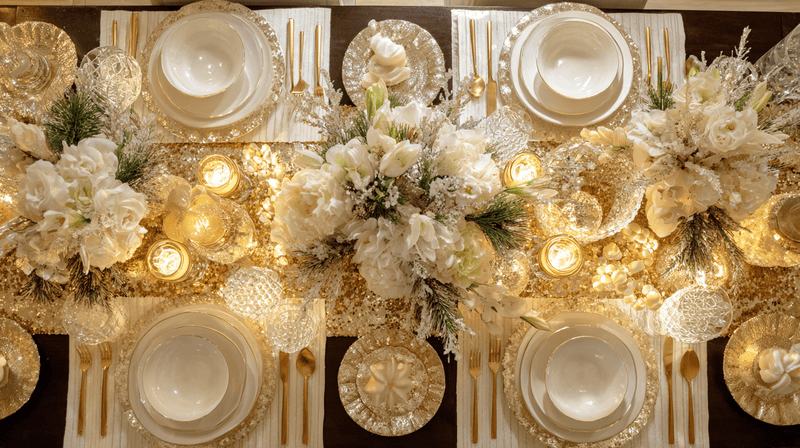 Modern Glam Christmas Table Runner Styling