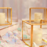 3inch Clear Glass Square Tealight Votive Candle Holder Cubes - Stackable with Gold Metal Frame