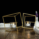 9" Gold Geometric Candle Holder Set | Linked Metal Geometric Centerpieces with Votive Glass Holders