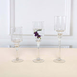 Set of 3 | Clear Long Stem Cylinder Glass Vase Candle Holders