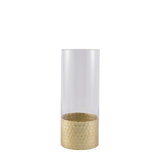 2 Pack | 12inch Glass Cylinder Vases with Gold Honeycomb Base | Glass Candle Holder Set