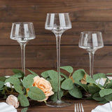 Set of 3 | Long-Stem Clear Glass Tealight Disc Candle Holders