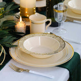 10 Pack | 10inch Très Chic Gold Rim Ivory Disposable Dinner Plates, Plastic Party Plates