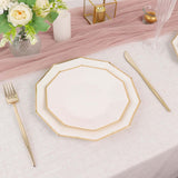 25 Pack | White 9inch Geometric Dinner Paper Plates, Disposable Plates With Gold Foil Rim