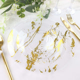 10 Pack | 8inch Gold and Clear Marble Plastic Appetizer Salad Plates