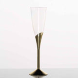 6 Pack | 5oz Clear / Gold Plastic Champagne Flutes, Disposable Glasses With Detachable Base