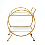 2.5ft Tall Gold Metal 2-Tier Bar Cart Mirror Serving Tray Kitchen Trolley, Round Teacart#whtbkgd