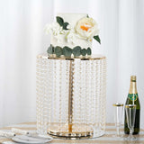 14" Round 16" Tall Metallic Gold Cake Stand, Cupcake Dessert Pedestal With Crystal Chains