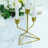 3 Arm Gold Metal Geometric Taper Candle Candelabra Holder Centerpiece With Triangle Base